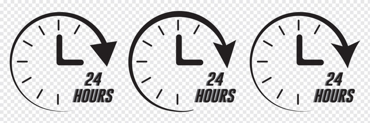 24 hour service icon. 24 hours icon. 24 hours order execution or delivery service icon. 24 hours icon flat style on a white background.