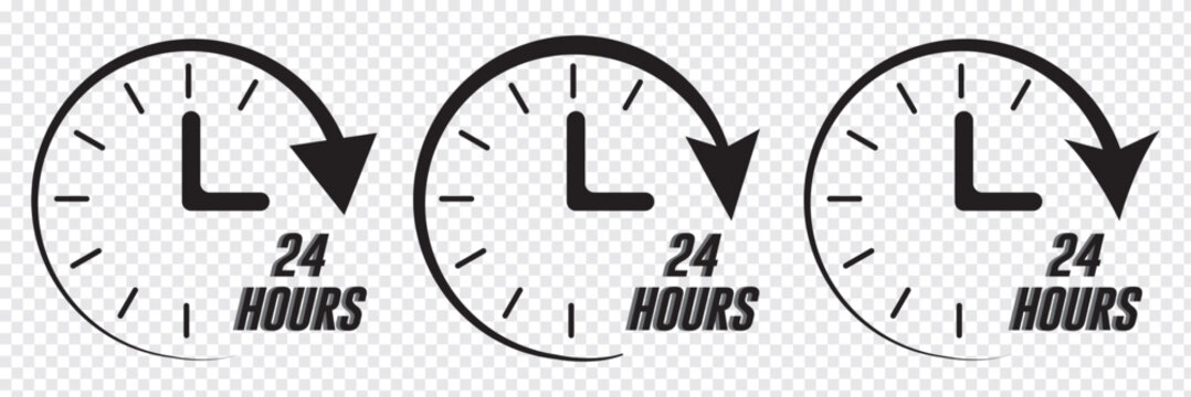 24 hour service icon. 24 hours icon. 24 hours order execution or delivery service icon. 24 hours icon flat style on a white background.