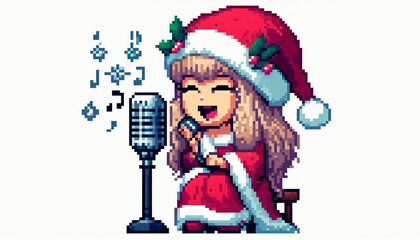 pixel art style christmas themed illustration of singer