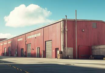 Obraz premium Truck unload many big red intermodal containers time lapse. Busy port terminal.