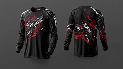 Long Sleeve T-shirt Design for Motorcycle and Mountain Bike Racing Jersey Mockup in EPS 10 Format.