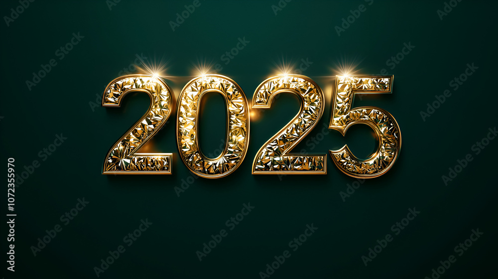 Fototapete 2025 wallpaper in high end emerald and gold gradient 2025 in luxurious gold font with soft glow slee