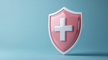 Obraz premium 3d medical shield icon in cartoon style. health insurance concept. Illustration isolated on a blue background. 3d