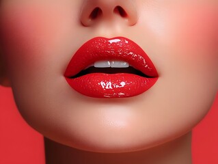 Obraz premium Glamorous Close-Up of Glossy Red Lips