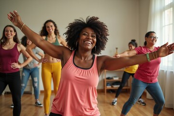 Women embracing dance fitness in a group class with joy and energy.