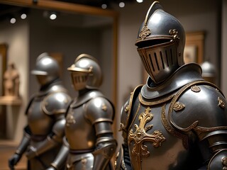 Knight metal armor display in the museum