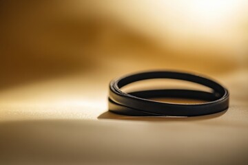 Elegant black leather belt on a golden background