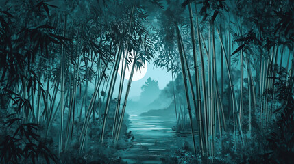 Obraz premium illustration of teal bamboo forest