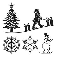 Christmas icons set black silhouette Vector Art
