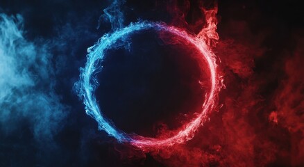 Abstract Red and Blue Glowing Ring Frame on Black Background