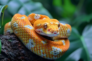Fototapeta premium Snake in lush, green habitat on branch 