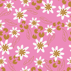 Fototapeta premium Cute feminine watercolor seamless pattern with wildflowers.hand drawn