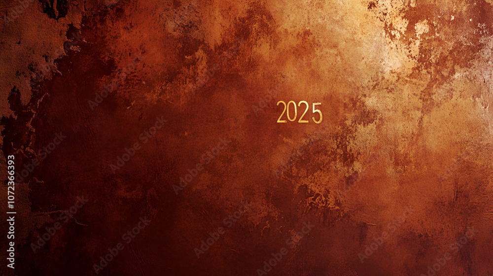 Fototapete 2025 wallpaper in warm rustic clay textures with smooth gradients 2025 in gold metallic font elegant