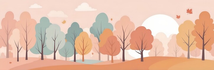 Illustration of a forest in autumn. background of colorful wood with space for text