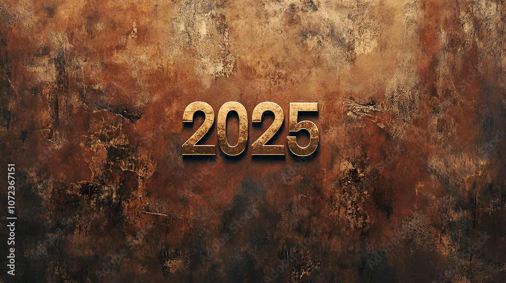 Fototapete 2025 wallpaper in warm rustic clay textures with smooth gradients 2025 in gold metallic font elegant