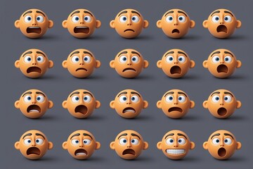 Fototapeta premium 3D Questioning Deliberative Face Emoticon Collection with Confused Expressions