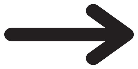 Black long arrow pointing to the left. Straight long arrow icon, right thin line, blue cursor, horizontal element, thick pointer vector long arrow icon isolated on white background.