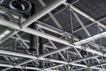Modern steel roof structure with ventilation ducts
