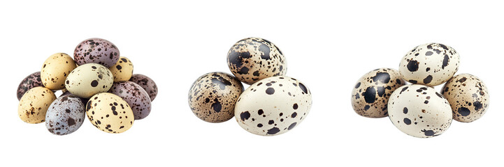Obraz premium Set of fresh quail eggs isolated on a transparent background