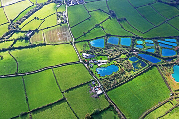 Aerial view of the fields of North Devon, England	