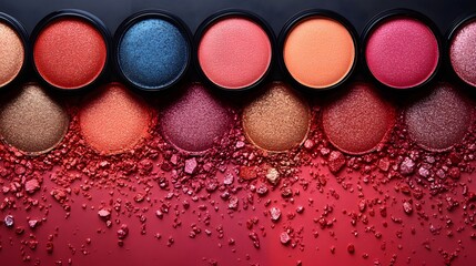 Colorful Makeup Palette with Sparkling Pigments and Crystals