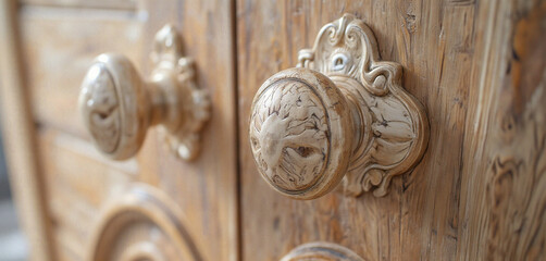 Fototapeta premium Decorative Vintage Door Knobs with Rustic Carved Patterns