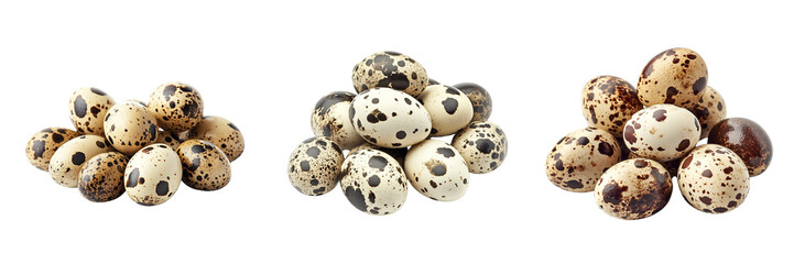 Obraz premium Set of fresh quail eggs isolated on a transparent background