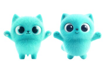 Obraz premium cute character turquoise fluffy plush toy 3D monster