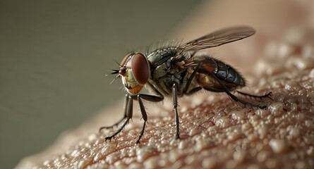 Obraz premium close up of a fly on human skin
