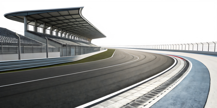 Empty Race Track with Modern Grandstand isolated on white background as transparent. PNG. AI GENERATED