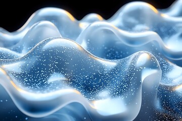 Obraz premium Abstract close-up of blue, flowing waves with glistening specks, creating a serene and artistic mood, suitable for backgrounds or modern designs.