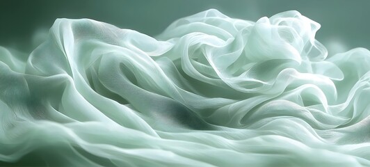 Obraz premium An ethereal display of translucent white fabric flowing gracefully, evoking a sense of serenity and lightness with soft, wispy textures.