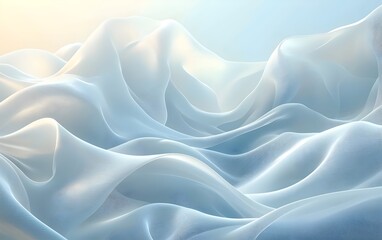 Obraz premium A serene abstract representation featuring soft, flowing waves of translucent fabric in pale blue tones, creating a calming and ethereal atmosphere.