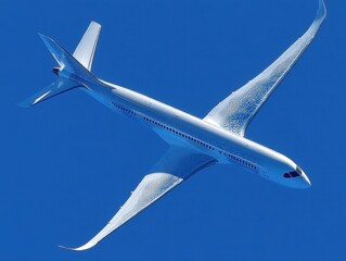 Obraz premium Sleek commercial airliner soaring through clear blue sky