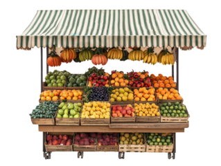 Vibrant selection of fresh fruits at a colorful market stall isolated on transparent background