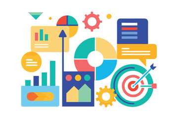 Business Benchmarking Vector Illustration - Strategy and Performance Analysis with Data Charts and Growth Metrics for Corporate Success