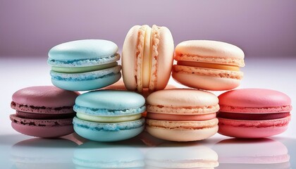 Obraz premium macaroon dessert on light background colorful pastel macarons close up generated ai