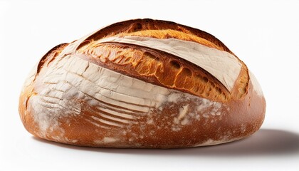 an artisan loaf of traditional homemade sourdough boule bread isolated on a white or transparent background