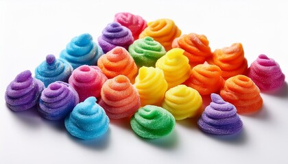 freeze dried rainbow candy on a white background
