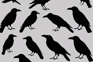 Fototapeta premium Raven Silhouettes Glossy Texture Array on Clear Surface