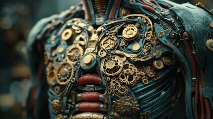 A body made of gears and mechanical parts, illustrating the mechanical functions of the human body in maintaining health. Concept of health