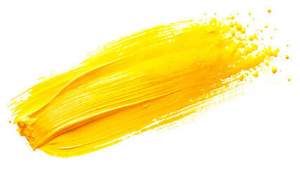 Abstract yellow Brush Stroke with Ink Splashes Isolated on a Crisp White Background for a Minimalist Look
