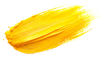 Abstract yellow Brush Stroke with Ink Splashes Isolated on a Crisp White Background for a Minimalist Look