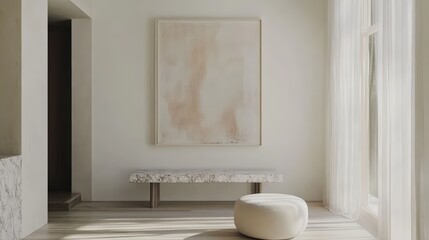 Fototapeta premium Minimalist interior design featuring a light-toned room with elegant furniture.