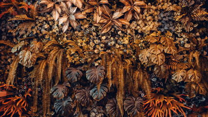 Close up group of background tropical green leaves texture and abstract background. Tropical leaf nature concept.