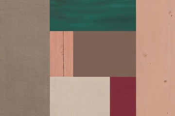 Fototapeta premium Rustic Canvas Design with Layered Elements in Taupe Emerald Peach and Raspberry Colors