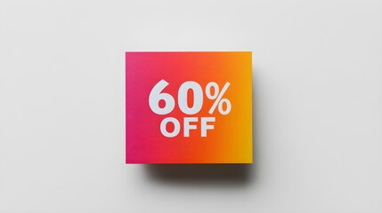 White '60% OFF' Text on a Multicolor Square Paper Note. White Background with Copy Space