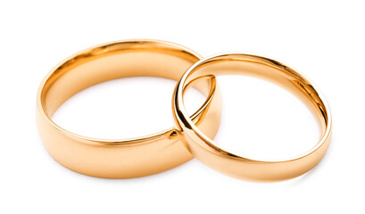 Beautiful golden wedding rings isolated on white