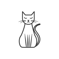 Line Drawing of a Sitting Cat with Closed Eyes