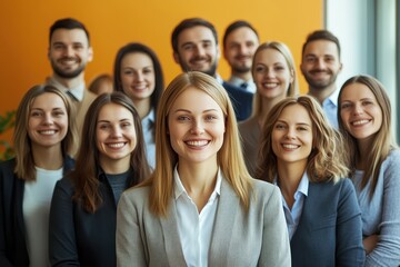 Fototapeta premium Group portrait of a diverse team of professionals smiling together in an office setting.